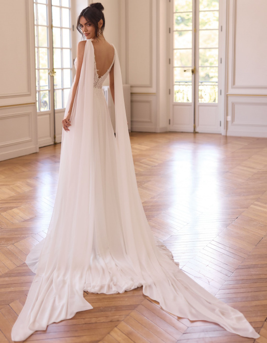 Robes de mariées  BIANCO EVENTO ADAN - Robe de mariée coupe trapèze en dentelle et mousseline 